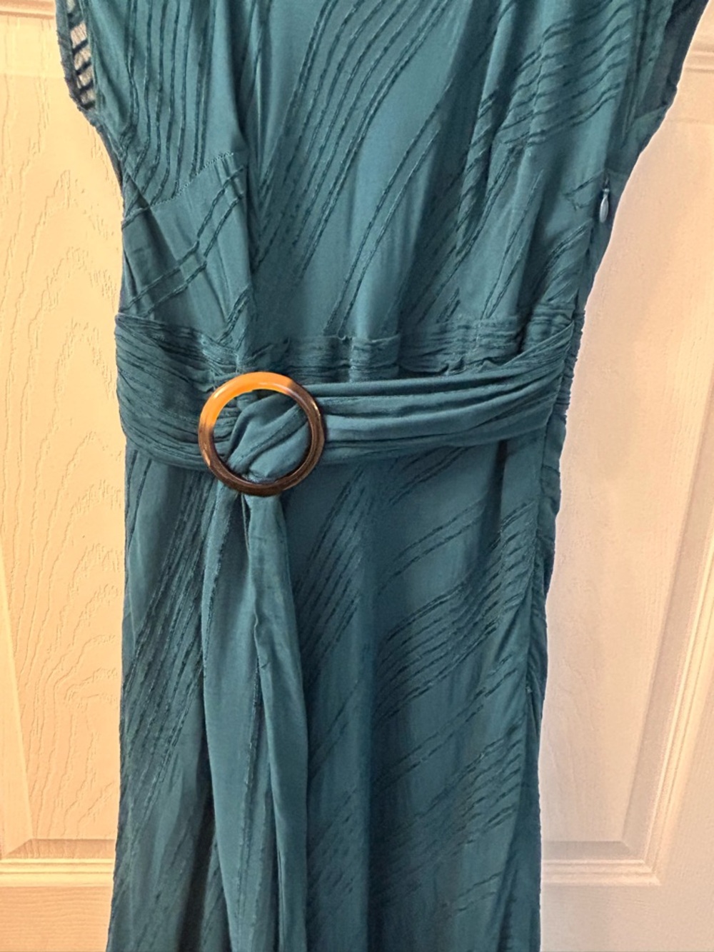 Anthropologie Guinevere Teal Maxi Dress Belted Asymmetrical Hem Size 0 - Picture 4 of 9